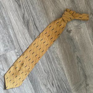 Y2K 100% Silk Bill Blass Black Label Gold & Black Geometric Tie Classic Necktie